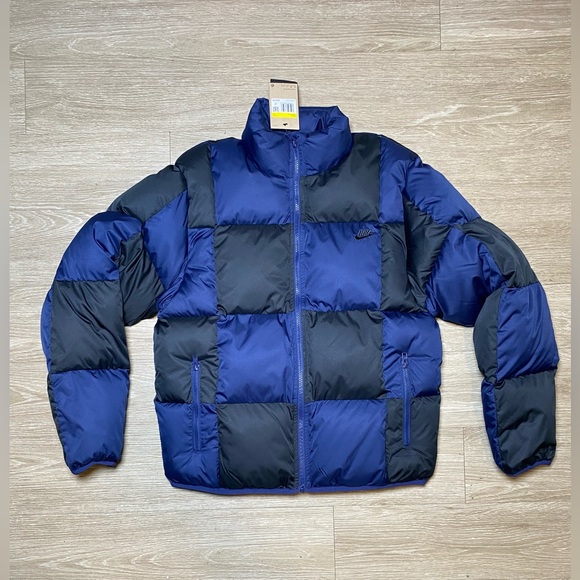 Nike Other - *NWT* Men Size SMALL Nike Club‎ Puffer Checker Jacket Navy Blue Black FZ0865-410